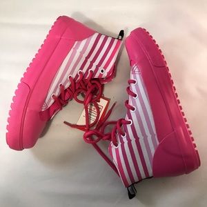 Hunter for Target Pink White Stripe Rain Boot Rubber Canvas High Top Sneakers 6